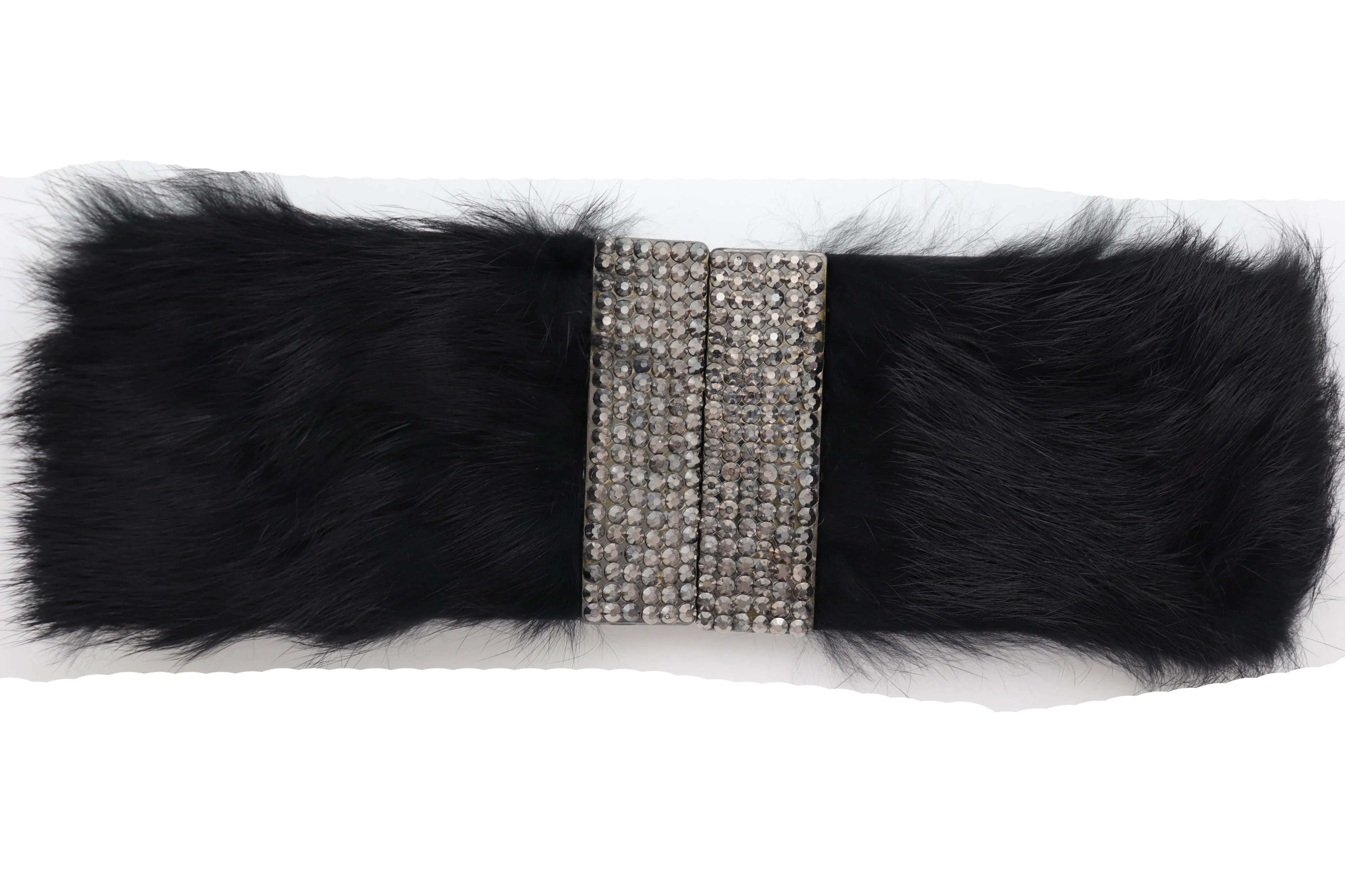 Women Black Wide Elastic Hip Waist Fashion Belt Faux Fur Fancy Style Size M L