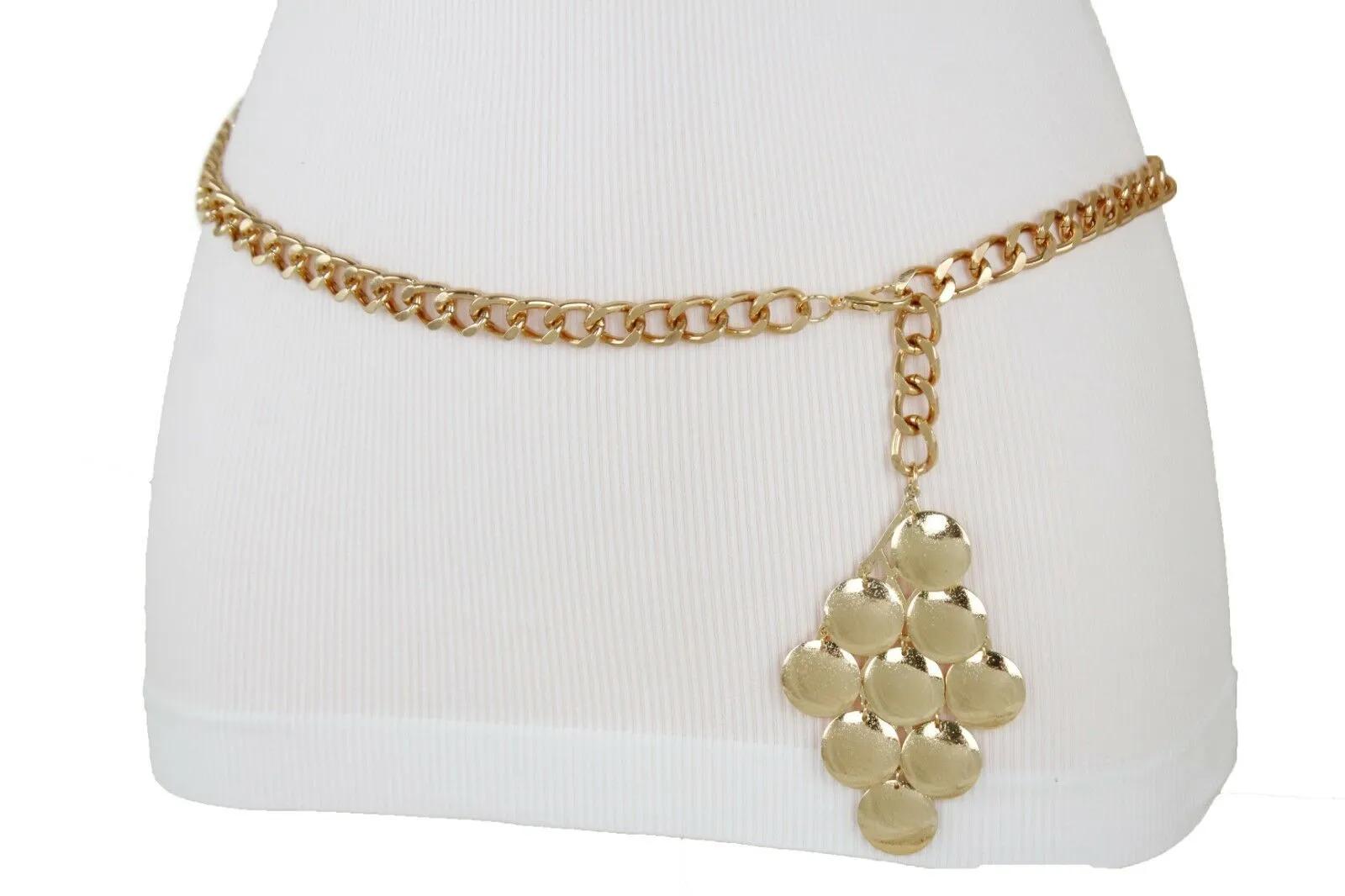 Women Gold Metal Chain Grape Retro Charm Skinny Narrow Waistband Belt M-XL