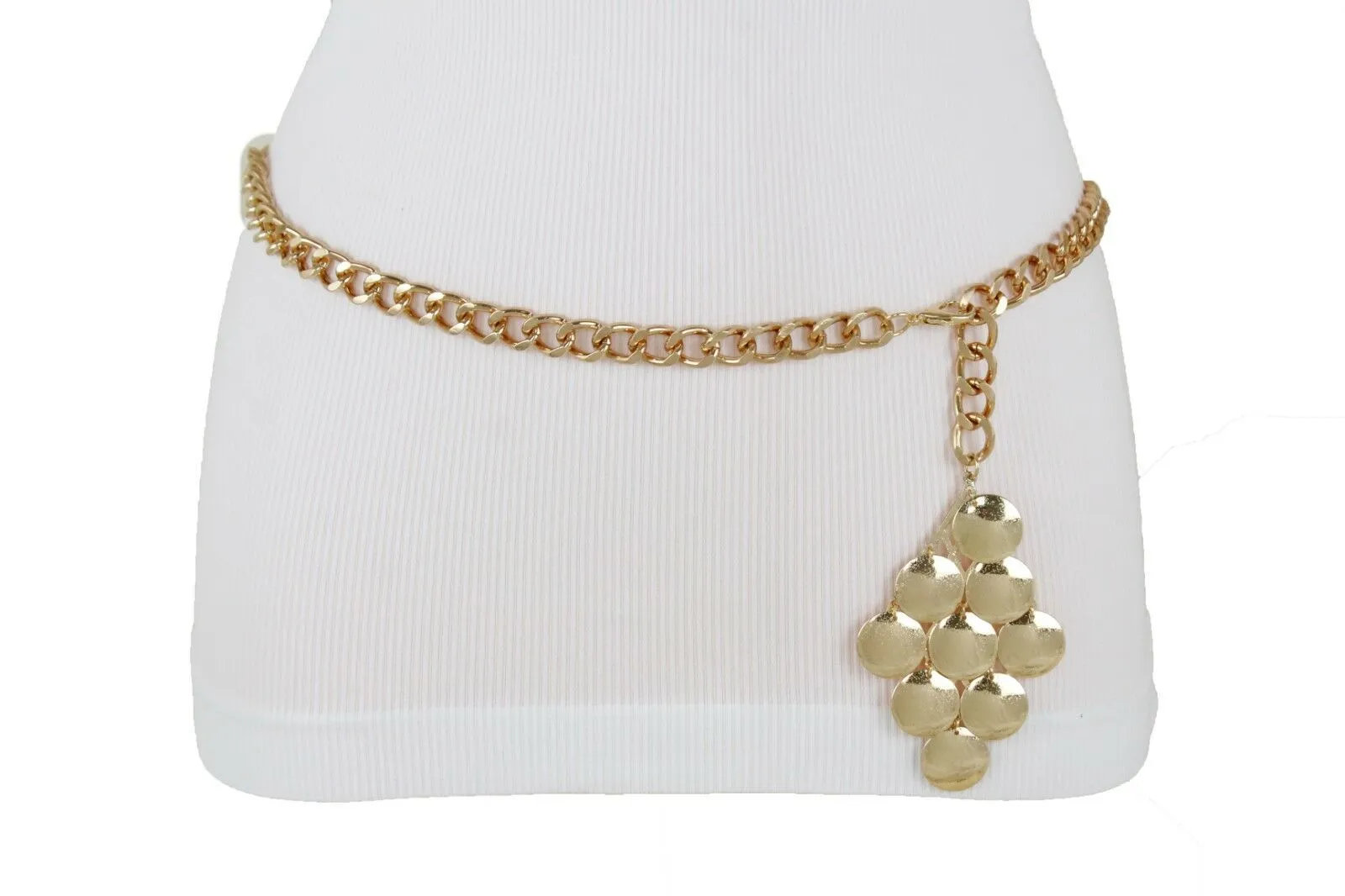 Women Gold Metal Chain Grape Retro Charm Skinny Narrow Waistband Belt M-XL