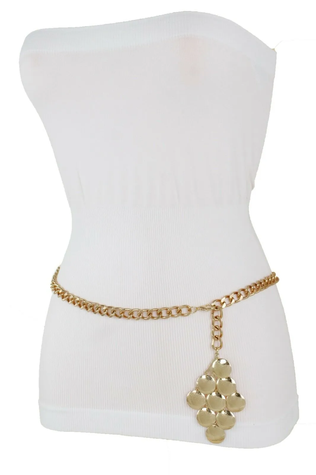 Women Gold Metal Chain Grape Retro Charm Skinny Narrow Waistband Belt M-XL