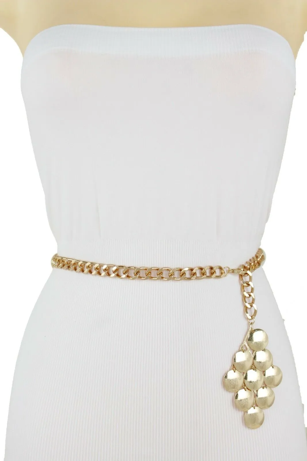 Women Gold Metal Chain Grape Retro Charm Skinny Narrow Waistband Belt M-XL