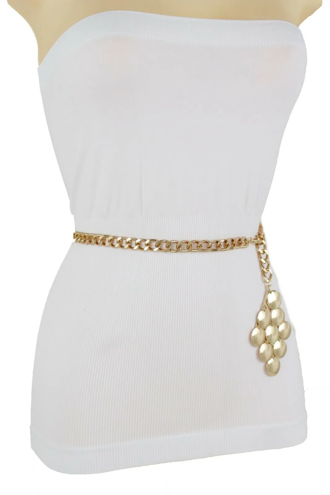 Women Gold Metal Chain Grape Retro Charm Skinny Narrow Waistband Belt M-XL