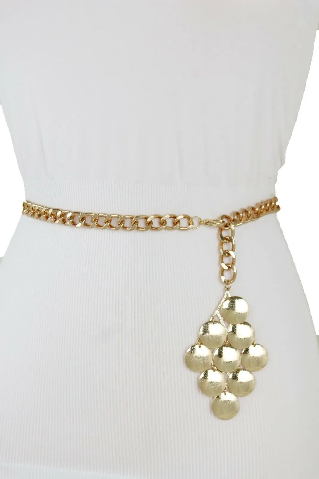 Women Gold Metal Chain Grape Retro Charm Skinny Narrow Waistband Belt M-XL
