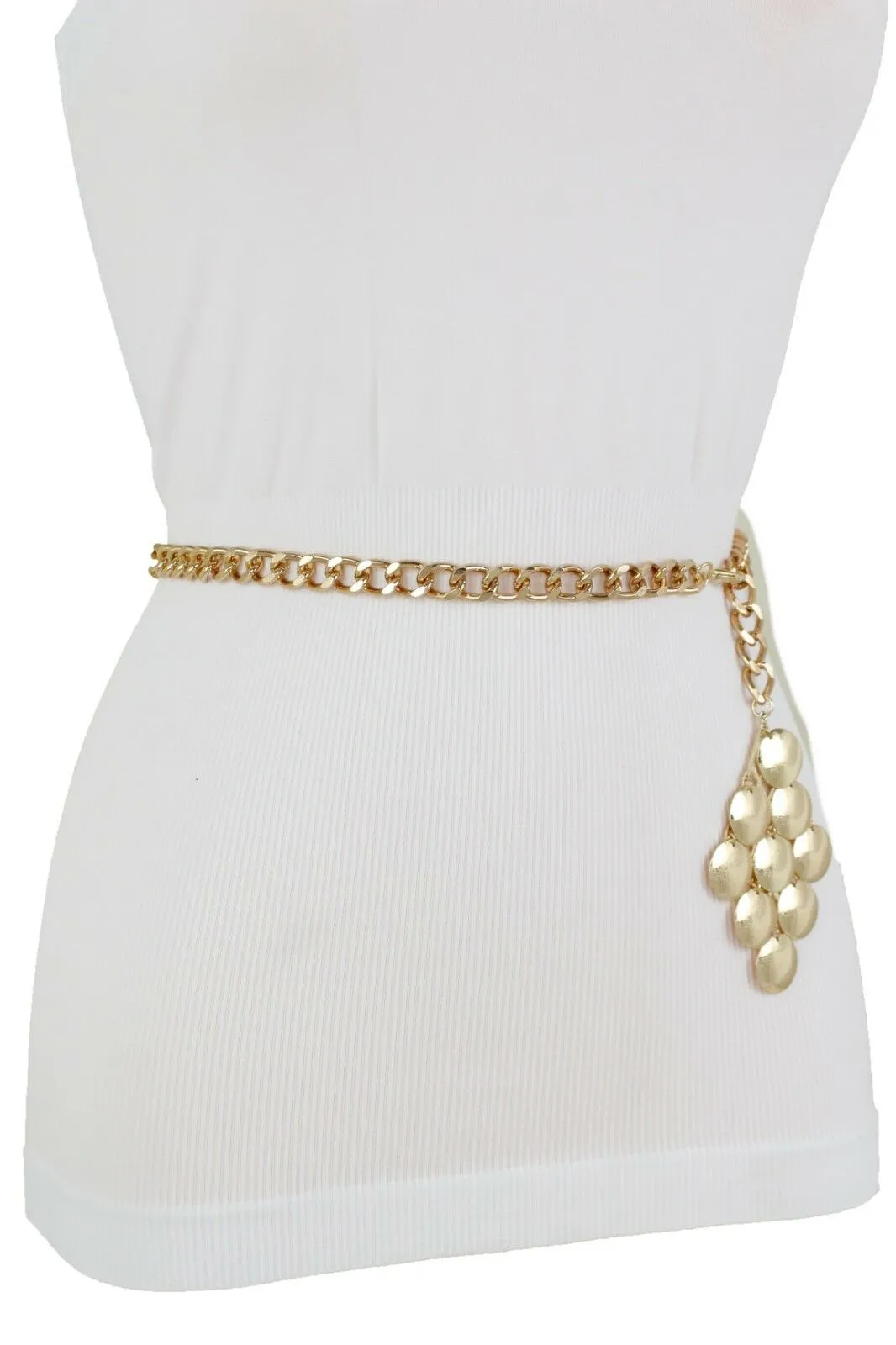 Women Gold Metal Chain Grape Retro Charm Skinny Narrow Waistband Belt M-XL