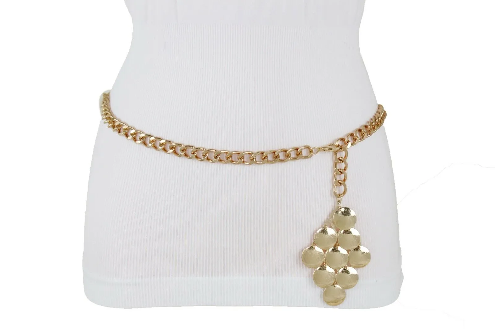 Women Gold Metal Chain Grape Retro Charm Skinny Narrow Waistband Belt M-XL