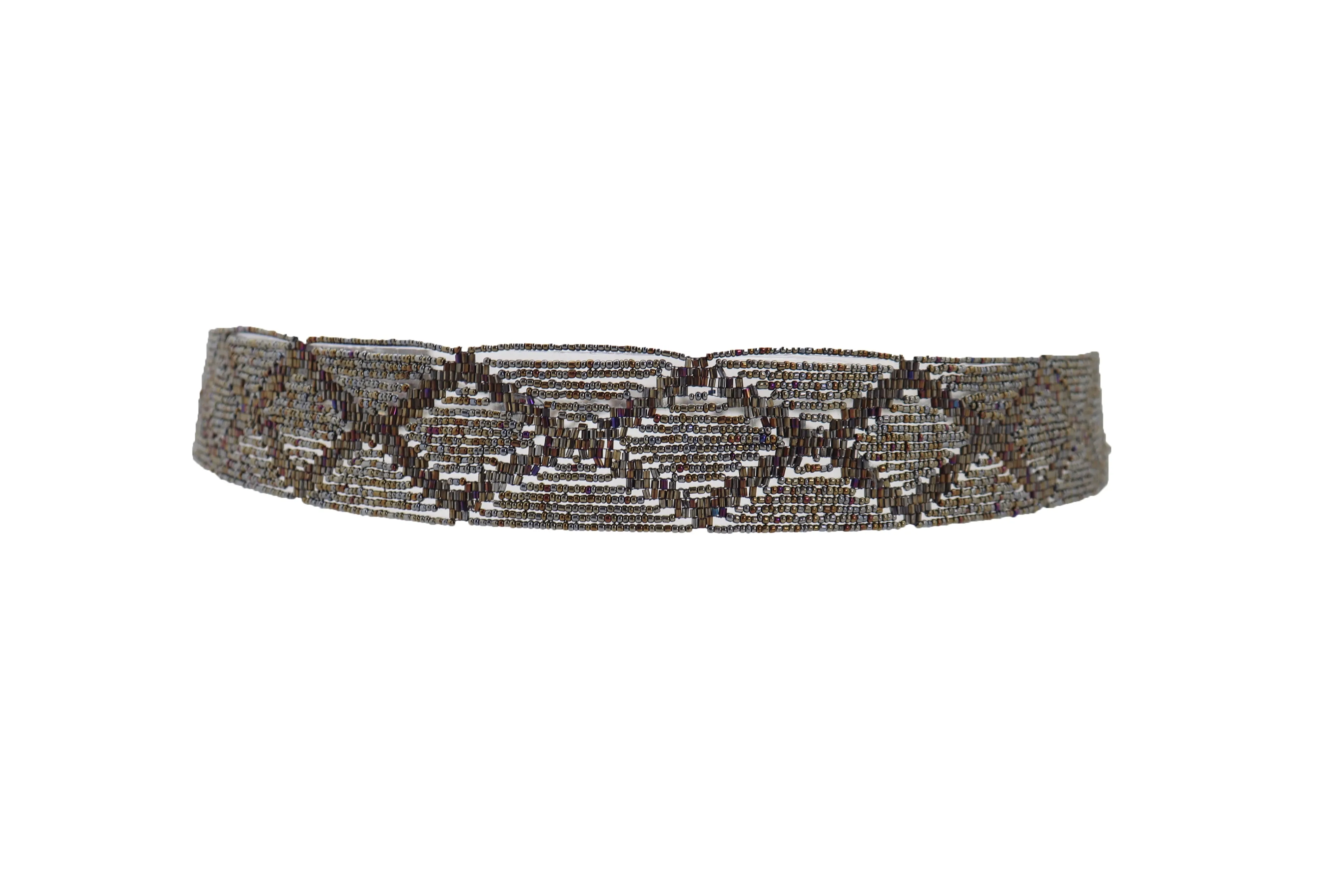 Women High Waist Hip Bronze Green Beads Wrap Around Tie Fashion Belt Adjustable Band Size M L