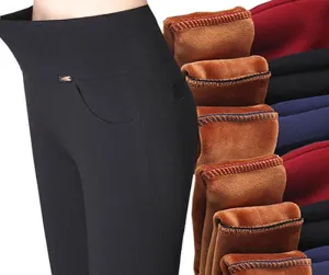 Women office work pants stretch Warm velvet ladies pencil pants black blue White High Waist trousers