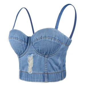Women's Deium Bustier Crop Top Jean Corset Top
