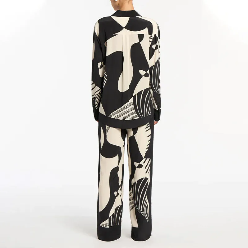 Women’s Fashionable Print Contrast Shirt and Wide-leg Pants Set