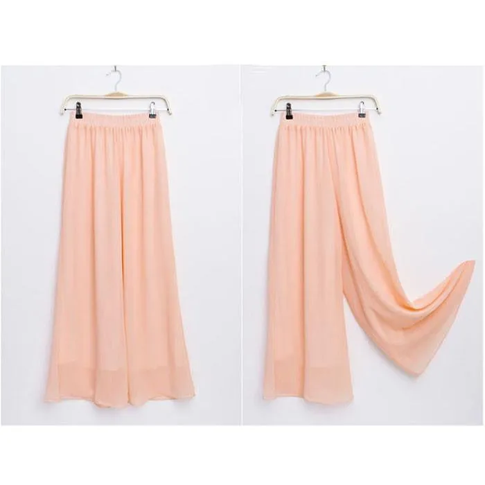 Women's Long Wide Leg Pants Solid Chiffon Skirt Pants Fashion Skorts Culottes Harem Pants Loose High Waist Trousers YLL362