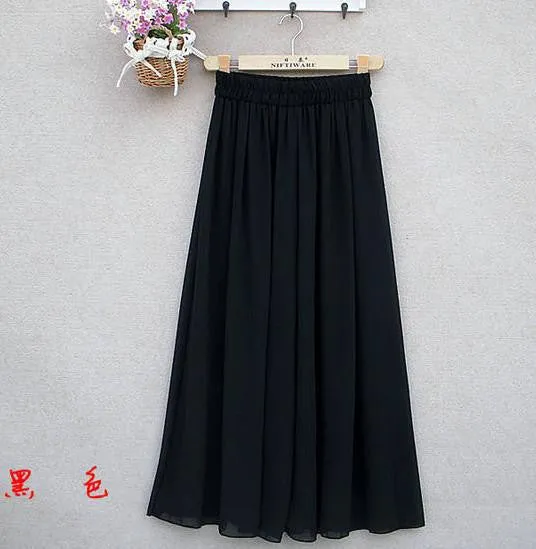 Women's Long Wide Leg Pants Solid Chiffon Skirt Pants Fashion Skorts Culottes Harem Pants Loose High Waist Trousers YLL362