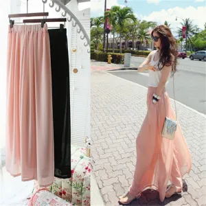 Women's Long Wide Leg Pants Solid Chiffon Skirt Pants Fashion Skorts Culottes Harem Pants Loose High Waist Trousers YLL362