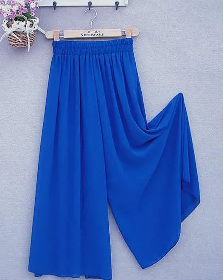 Women's Long Wide Leg Pants Solid Chiffon Skirt Pants Fashion Skorts Culottes Harem Pants Loose High Waist Trousers YLL362
