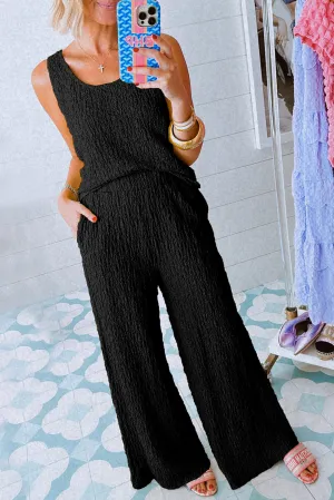 Yellow U Neck Tank Top and Wide Leg Pants Set
