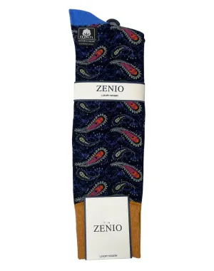Zenio Paisley Dress Socks - Navy & Tan