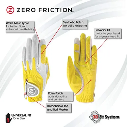 Zero Friction Women's Universal Fit Golf Glove, Yellow, Left Hand, One Size